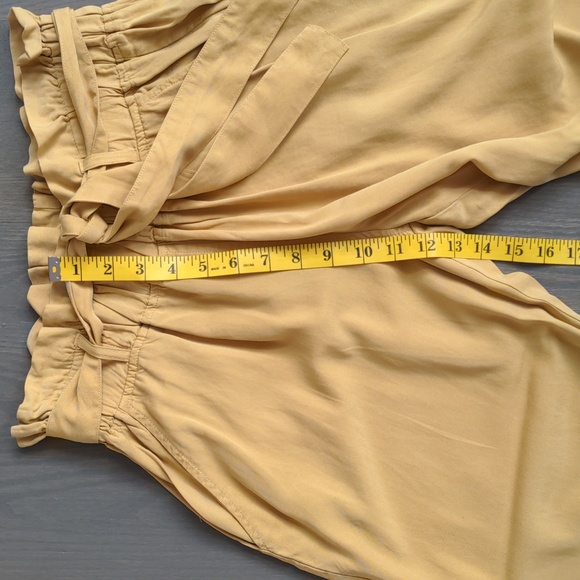 THREAD + SUPPLY | Wide Leg Pants Pull On Paperbag Waist Pockets,Mustard, Women L - Picture 12 of 13